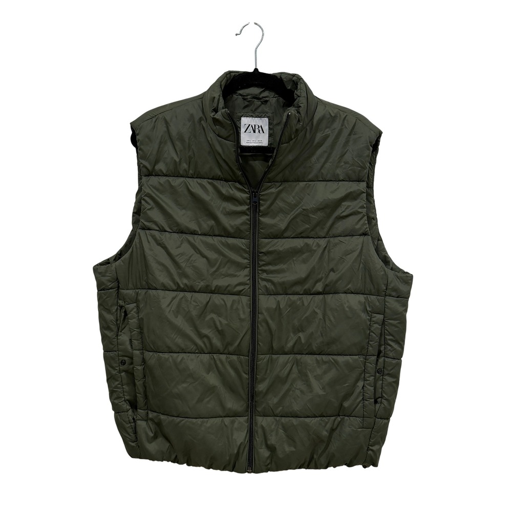 ZARA womens's Puffer‎ Vest Green Quilted Zip Front Size L